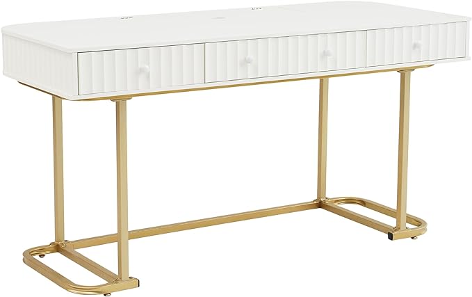 NicBex Laik-DW-00001-DX Desks, 48.26" W x 23.62" D x 30.7" H, Gold+White