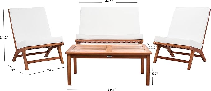 SAFAVIEH Outdoor Collection Chaston Wood Cushion 4-Piece Conversation Patio Set PAT7044F, Natural/Beige