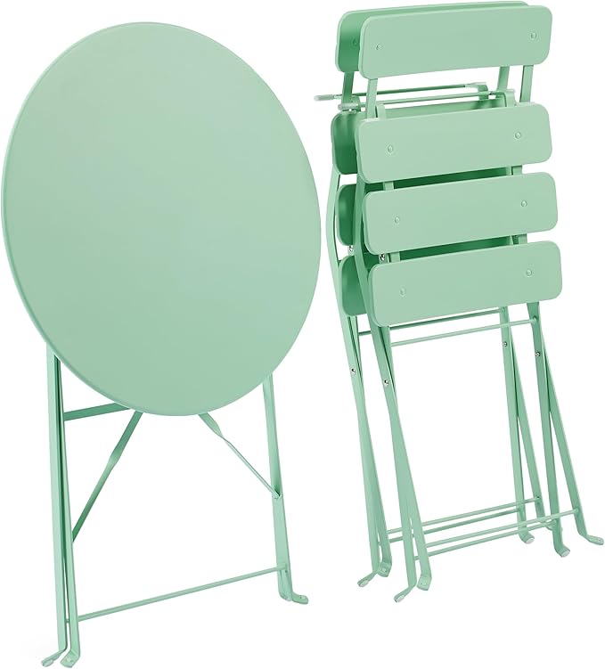Crosley Furniture CF7390-MN Karlee Retro Metal Indoor/Outdoor 3-Piece Bistro Set with Table and 2 Chairs, Mint