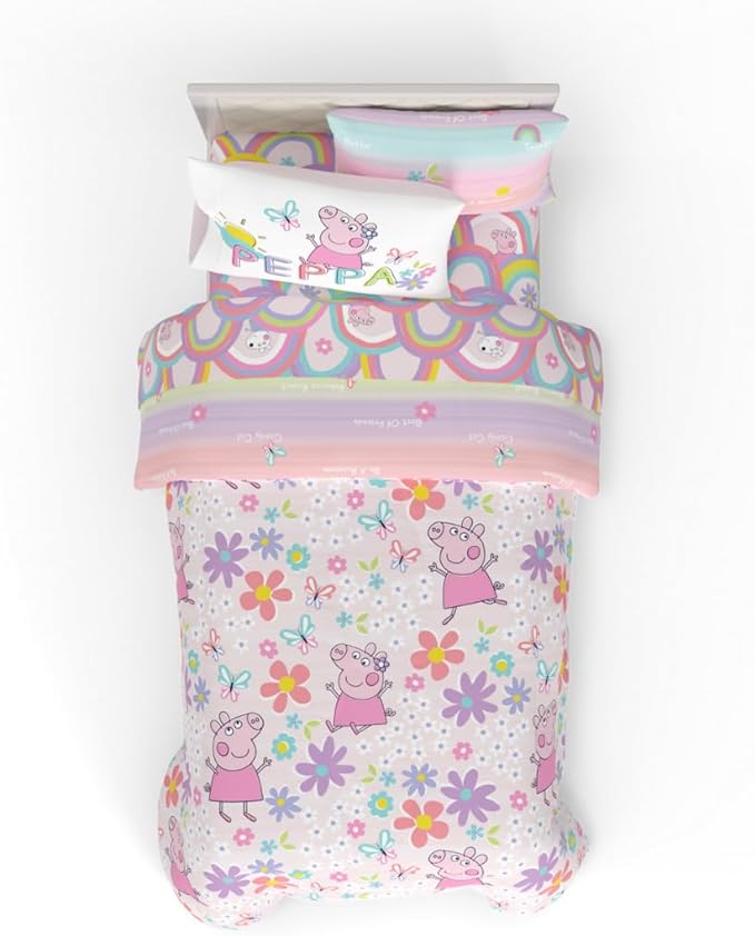 Franco Peppa Pig Kids Bedding Super Soft Comforter and Sheet Set with Sham, 5 Piece Twin Size, (Officially Licensed Product)