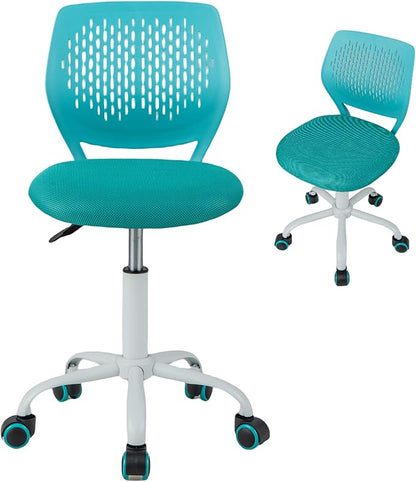 Kids Desk Chair, Ergonomic Kids Office Chair Ages8-12 w/Lumbar Support, Low-Back Teen Desk Chair for Girls Boys, Small Cute Kids Computer Chair for Bedroom/Study/Vanity Desk, Turquoise