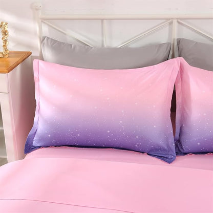 Wowelife Pink Bedding Set Twin Comforter Set for Girls 5 Pieces Glitter Galaxy Comforter Set Purple Rainbow Twin Bedding Set with Sheets Comfortable and Breathable for Kids