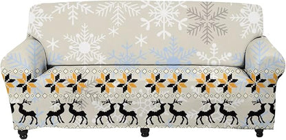 FKELYI Christmas Sofa Cover Slipcover Xmas Theme Reindeer Snowflake Printed Super Soft Stretch Sofa Couch Cushion Cover Durable Furniture Protector-XL