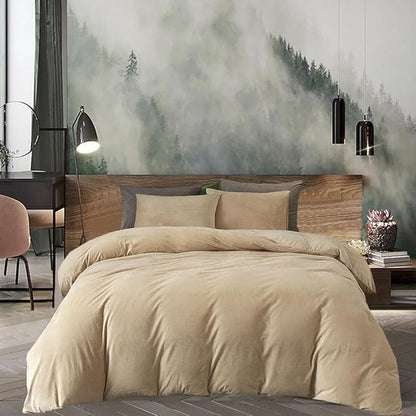 Wellboo Beige Velvet Comforter Sets Queen Solid Cream Coffee Fluffy Bedding Comforters Luxury Champagne Flannel Quilts Women Men Light Taupe Fuzzy Blankets Modern Minimalist Khaki Tan Sherpa Plush Bed