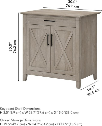 Bush Business Furniture Key West Secretary Desk with Keyboard Tray and Storage Cabinet, 30W x 20D, Washed Gray