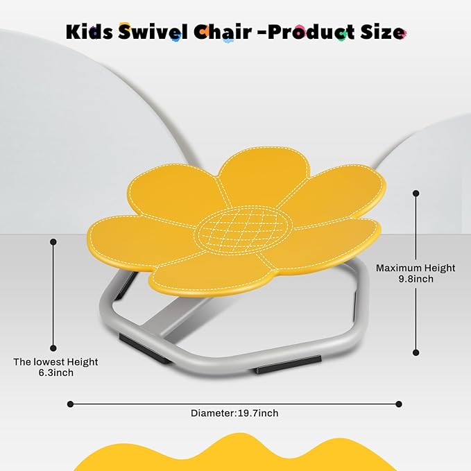 Sensory Toys Kids Swivel Chair, Autism Kids Swivel Chair, Petal Sit and Spin Seat Balance Chair Indoor for Child Age 3+, Regulating Toddler’s Body Balance, Metal Base Non-Slip Yellow