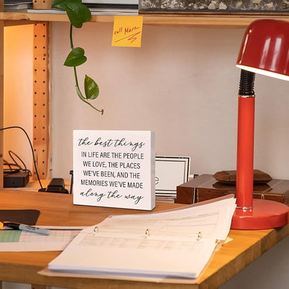 Home Office Desk Wooden Box Sign Decor, The Best Things in Life Are The People We Love, Inspirational Quotes Desk Decor Motivational Desk Decorations for Women Men Student Office Classroom School