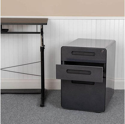 Flash Furniture Wren Ergonomic 3-Drawer Mobile Locking Filing Cabinet with Anti-Tilt Mechanism and Hanging Drawer for Legal & Letter Files, Black