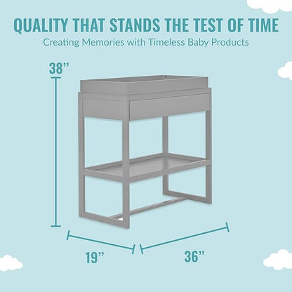 Arlo Changing Table in Pebble Grey, Made of Solid New Zealand Pinewood, Non-Toxic Finish, Comes with Water Resistant Mattress Pad & Safety Strap