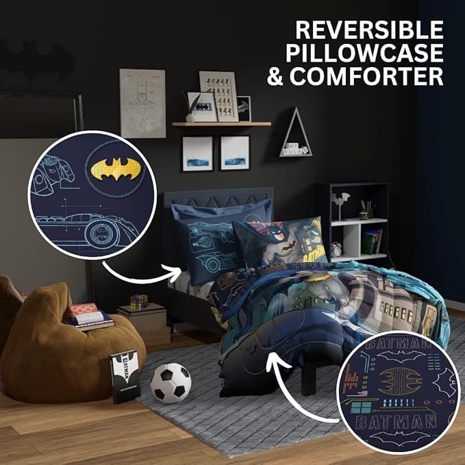 Franco Kids Bedding Super Soft Comforter and Sheet Set, 4 Piece Twin Size, Batman