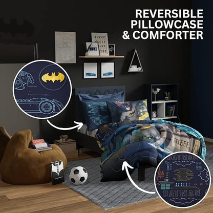 Franco Kids Bedding Super Soft Comforter and Sheet Set, 4 Piece Twin Size, Batman