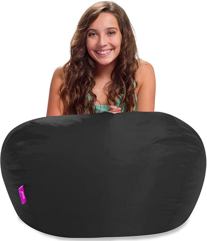Posh Creations Structured Comfy Seat for Playrooms and Bedrooms, Large Bean Bag Chair, 100in Round Classic Bean Bag, Black