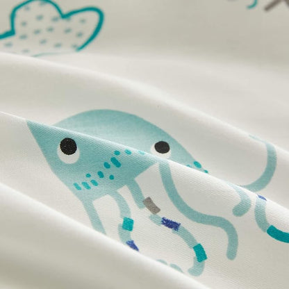 Joyreap 3pcs Premium Cotton Comforter Set for Kids Boys n Girls, Vibrant Ocean Theme Starfish Whale Crab Printed, Skin-friendly Breathable Bedding Comforter for All Season (Full/Queen, 88x88 inches)