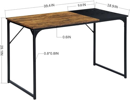 FurnitureR 39.4" Home Office Table Simple Computer Desk Laptop PC Writing Sturdy Metal Frames for Study Room, Brown&Black