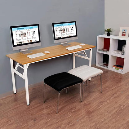 SDHYL 47 inchesNo Assembly Foldable Computer Desk for Home Office Workstation, Study and Writing, Teak Board and White Leg
