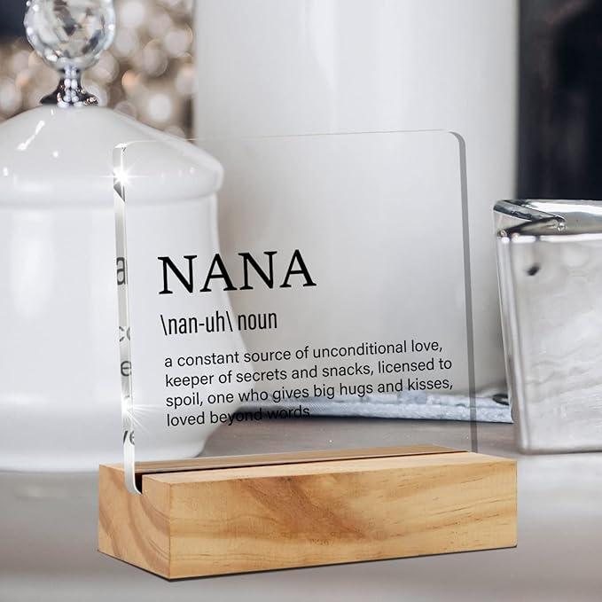 Grandma Gift Nana Gifts for Mother's Day Birthday, Nana Definition Desk Decor Grandmother Acrylic Desk Plaque Sign With Wood Stand Home Office Desk Sign Keepsake Present