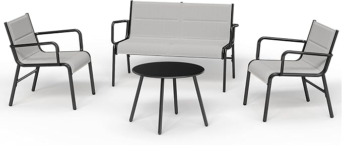 EAST OAK 4-Piece Patio Furniture Set, Waterproof Outdoor Furniture Set, Patio Sofa with Coffee Table for Balcony or Porch, 4 Seats Patio Conversation Sets for Backyard in Grey