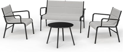 EAST OAK 4-Piece Patio Furniture Set, Waterproof Outdoor Furniture Set, Patio Sofa with Coffee Table for Balcony or Porch, 4 Seats Patio Conversation Sets for Backyard in Grey