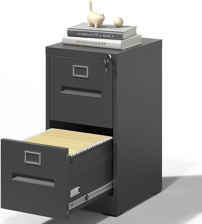2 Drawer File Cabinet,Metal Filing Cabinets with Lock,Black Vertical File Cabinet for Home Office,Heavy Duty Metal Storage Cabinet for A4/Letter/Legal Size File,Assembly Required