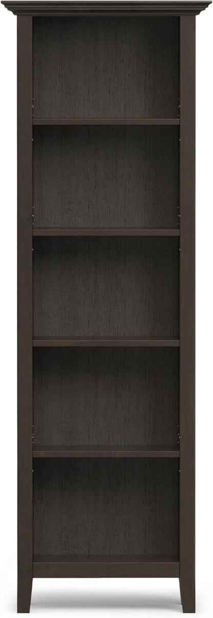 SIMPLIHOME Amherst SOLID WOOD Transitional 5 Shelf Bookcase for The Living, Study Room and Office, 24 inch, Hickory Brown