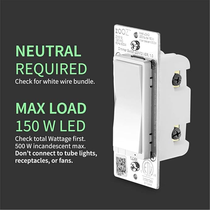 Zooz 800 Series Z-Wave Long Range Dimmer Switch ZEN72 800LR, White | Direct 3-Way (No Add-On Switch Needed) | Z-Wave Hub Required