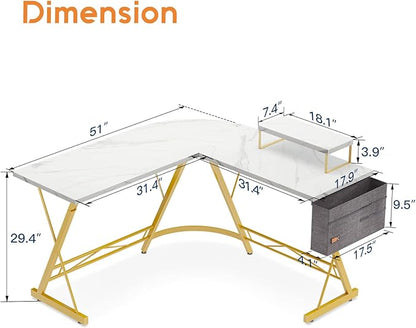 Casaottima L Shaped Gaming Desk, Home Office Desk with Round Corner, Computer Desk with Large Monitor Stand Desk Workstation