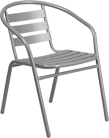 Flash Furniture Lila 31.5'' Square Glass Table with 4 Metal Aluminum Slat Stack Chairs, Silver