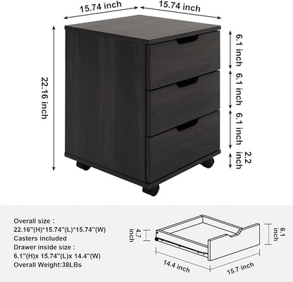 Farini 3-Drawer Vertical Filing Cabinet Rolling Wood Mobile File Cabinets Under Desk for Home Office with Casters (Dark Walnut, Non-Assembled)
