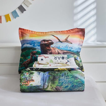ADASMILE A & S Dinosaur Comforter Set Twin for Boys Dinosaur Twin Bedding Set for Kids 6 Pieces Dinosaur Comforter Set with Sheets Bed in A Bag T-Rex Dinosaur Comforter and Sheets Set for Home Decor