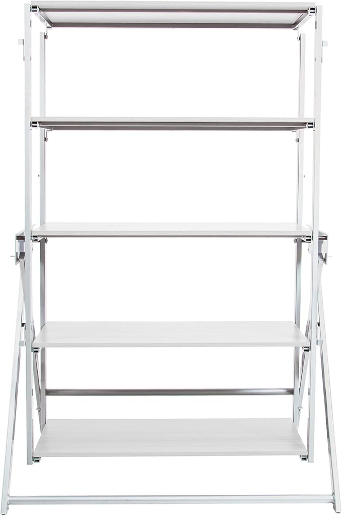 Origami Modern 2 in 1 Shelf to Table Style, Organizer Deco Rack Magically Turn to a Table/Desk in a Second,Fully Assembled,White/White US Patent Pending (STT-WHIWHI)