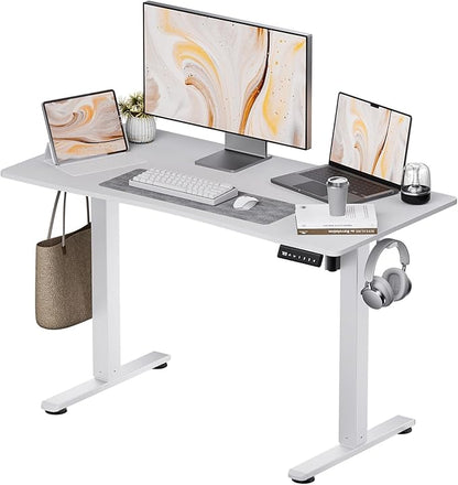 Electric Standing Desk,Adjustable Height Desk With Curved Desktop, Stand Up Desk With 2 Metal Hooks & Cable Organizer Box, Powerful Motor For Fast Switch From Sit To Stand Position 55x24 White