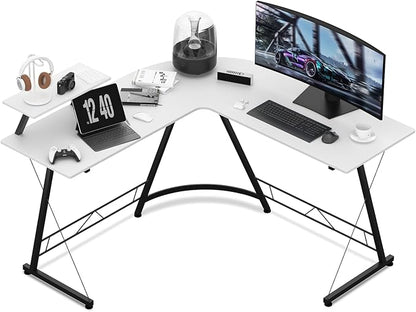 MoNiBloom L Shaped Computer Desk Corner Table with Metal Frame, L Desk Workstation for Home Office, Space-Saving, White