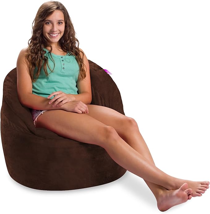 Posh Creations Structured Comfy Bean Bag Chair for Gaming, Reading, and Watching TV, Sonoma Lounge, Rabbit Fur - Brown