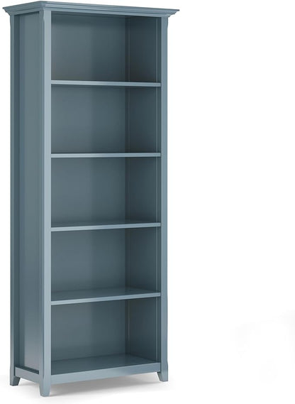 SIMPLIHOME Amherst SOLID WOOD 30 Inch Wide Transitional 5 Shelf Bookcase in French Blue, for The Living Room, Study Room and Office
