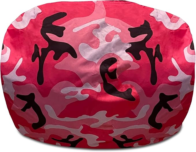 Posh Creations Structured Comfy Bean Bag Chair for Gaming, Reading and Watching TV, 100in Round Classic Chair, Nylon - Camo Pink and Black