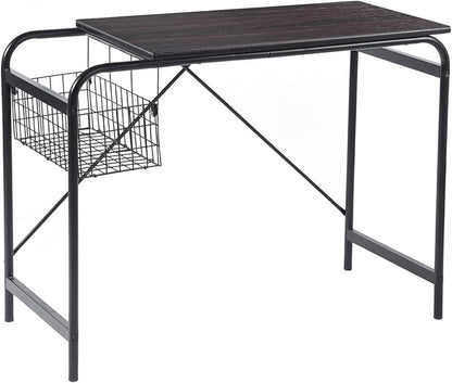 FurnitureR Home Office Computer Basket 31.5“ Wooden Laptop Table with Storage Workstation Modern Study Writing Desk, Walnut Black