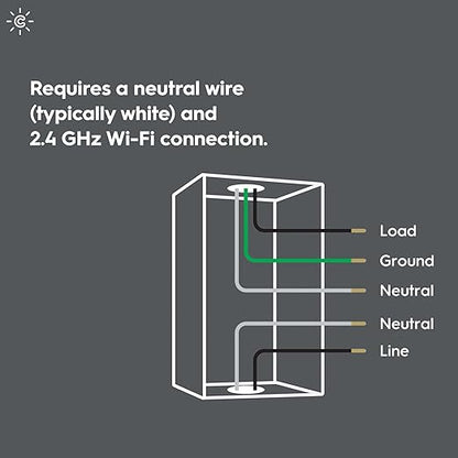 GE CYNC Smart Light Switch, Paddle Style, Neutral Wire Required, Bluetooth and 2.4 GHz Wi-Fi 4-Wire Switch, Works with Alexa and Google (1 Pack)