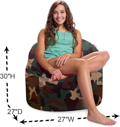 Posh Creations Structured Comfy Bean Bag Chair for Gaming, Reading and Watching TV, Sonoma Lounge, Nylon - Camo Green