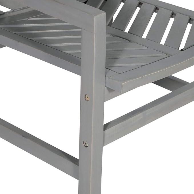 Walker Edison 2 Piece Outdoor Patio Chevron Wood Chair Set All Weather Backyard Conversation Garden Poolside Balcony, Set of 2, Grey
