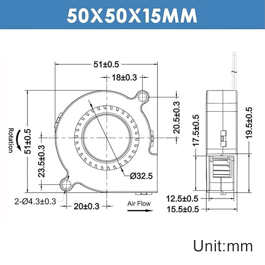 WINSINN 50mm 5015 Tiny Cooling USB Blower Fan 5V, 50mm Micro Mini USB 5 Volt Fans Blower Turbine Turbo Dual Ball Bearing, 1000mm/39in Cable Brushless Cooling 50mmx15mm (Pack of 4Pcs)