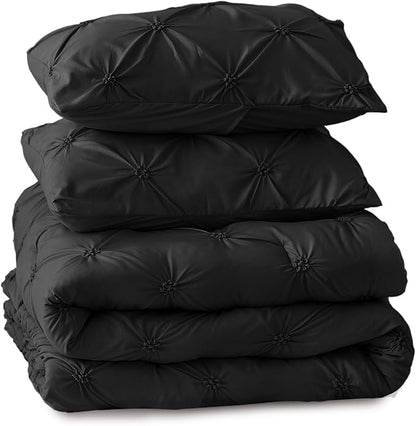 BEDELITE Black King Size Comforter Set - 3 Pieces Boho Pintuck Bedding Comforter Sets, Lightweight Soft & Warm King Bedding Set with 2 Pillowcases for All Season