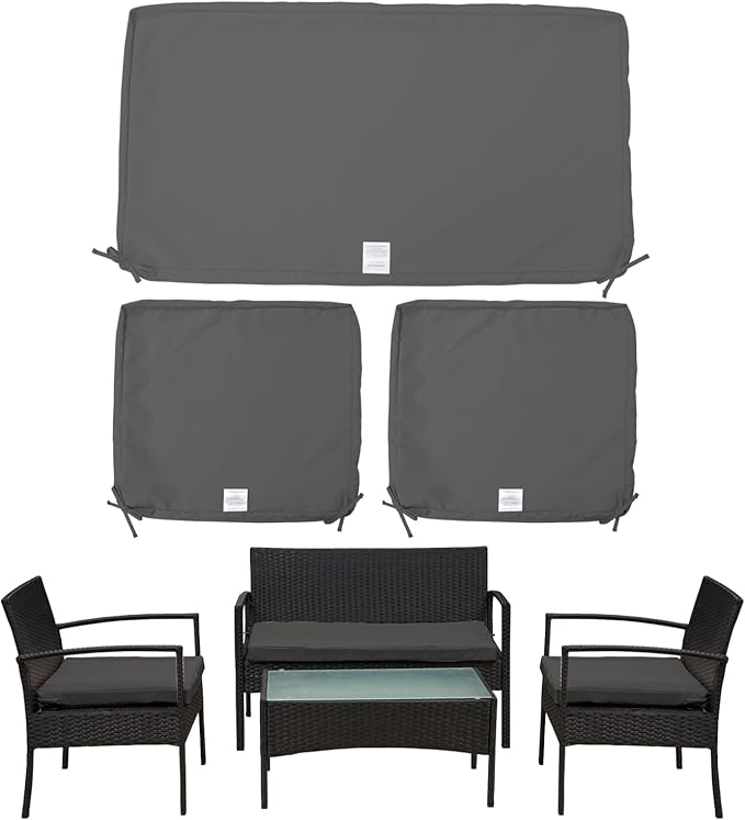 ClawsCover 3Pack Outdoor Seat Cushions Replacement Covers Fit for 4 Pieces Wicker Rattan Furniture Patio Conversation Set Loveseat Chair,38x19x2,19x19x2,Dark Gray-Large (Include Cover Only)