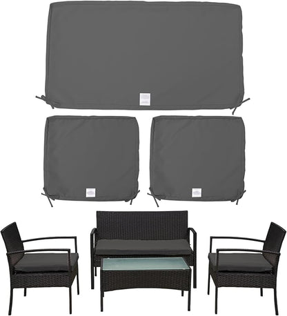 ClawsCover 3Pack Outdoor Seat Cushions Replacement Covers Fit for 4 Pieces Wicker Rattan Furniture Patio Conversation Set Loveseat Chair,38x19x2,19x19x2,Dark Gray-Large (Include Cover Only)