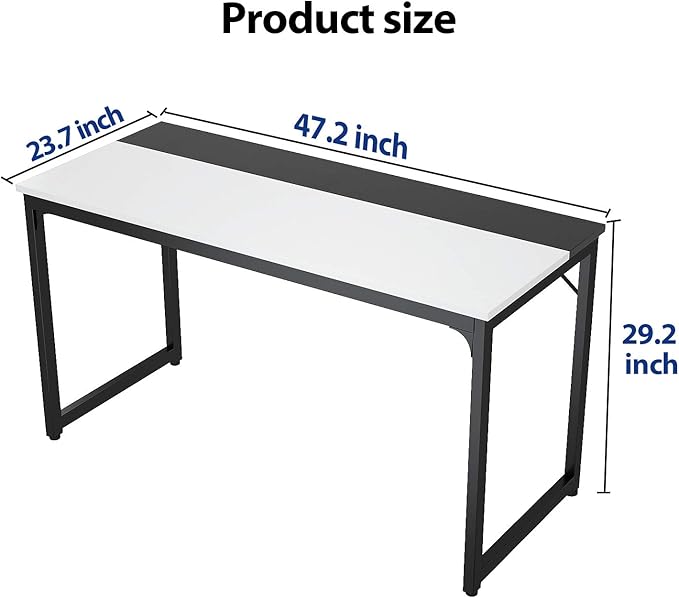 Foxemart 47 Inch Computer Table Sturdy Office Desk, Modern PC Laptop 47” Writing Study Gaming Desk for Home Office Workstation, White and Black