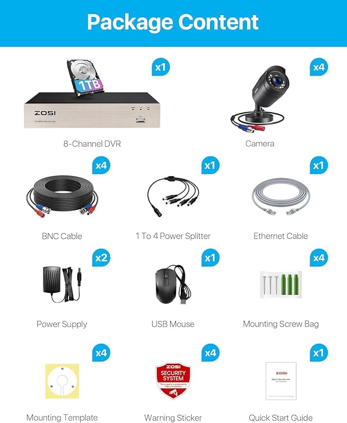 ZOSI 3K Lite Security Camera System with AI Human Vehicle Detection,H.265+ 8CH HD TVI Video DVR Recorder with 4X HD 1920TVL 1080P Indoor Outdoor Weatherproof CCTV Cameras,Remote Access,1TB Hard Drive