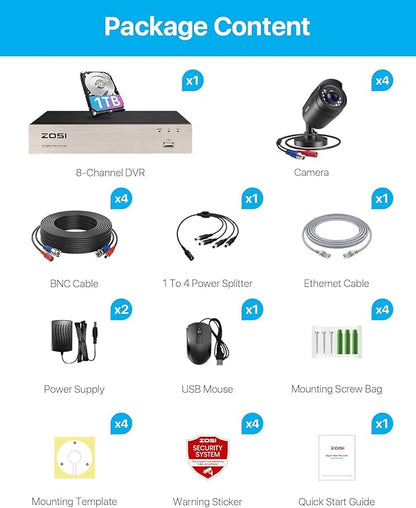 ZOSI 3K Lite Security Camera System with AI Human Vehicle Detection,H.265+ 8CH HD TVI Video DVR Recorder with 4X HD 1920TVL 1080P Indoor Outdoor Weatherproof CCTV Cameras,Remote Access,1TB Hard Drive