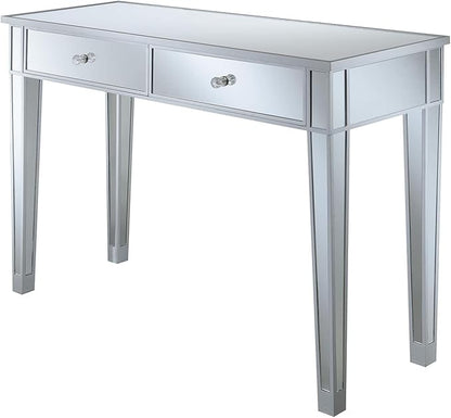Convenience Concepts Gold Coast Desk 42" Console Table with 2 Drawers for Storage in Living Room, Office, Den, 42 x 15 x 30 inches, Silver/Mirror