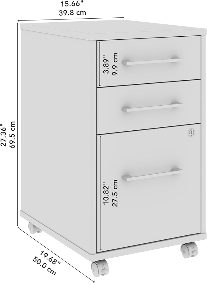 Bush Business Furniture Hustle 3 Drawer Rolling File Cabinet in White, Mobile Document Storage for Home and Professional Office