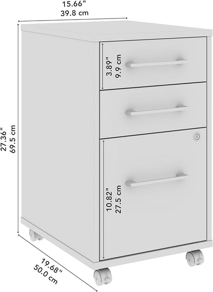 Bush Business Furniture Hustle 3 Drawer Rolling File Cabinet in White, Mobile Document Storage for Home and Professional Office