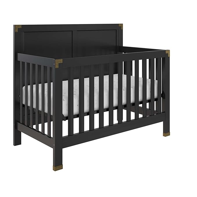 Baby Relax Miles 5-in-1 Convertible Crib, Solid Pine Wood, Black